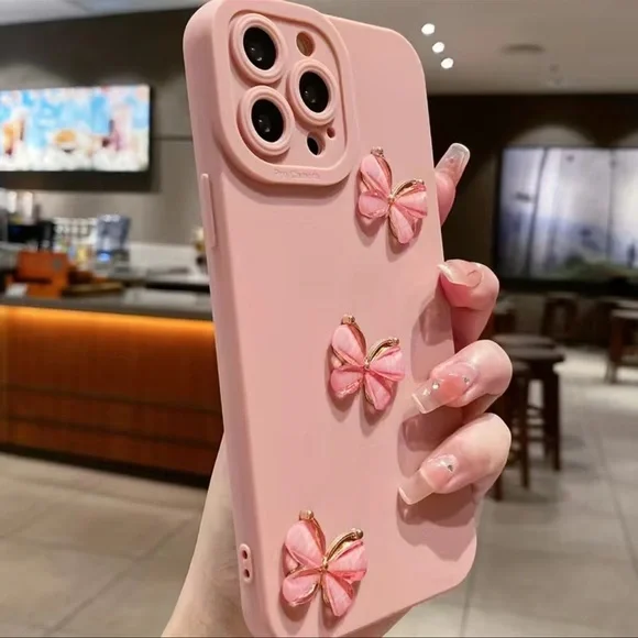 Pink Phone Case with 3D Gem Butterflies iPhone 13 Pro Max - Picture 5 of 5